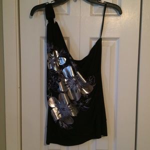 One Shoulder Black/Silver Top Size L